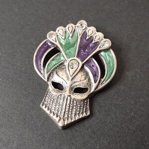 Very Cool Purple, Green, And Silver Tone Helmet Brooch